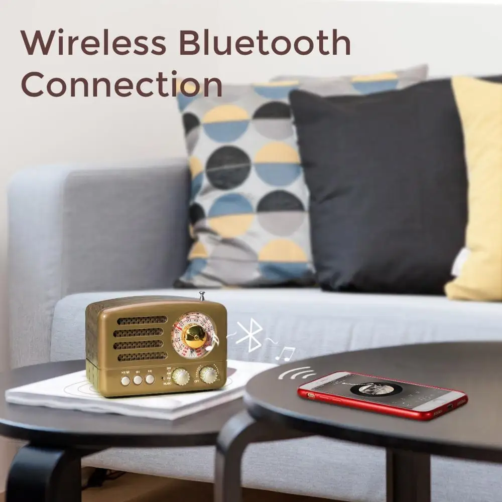 Портативное перезаряжаемое радио PRUNUS AM/FM/короткая волна Bluetooth динамик в стиле