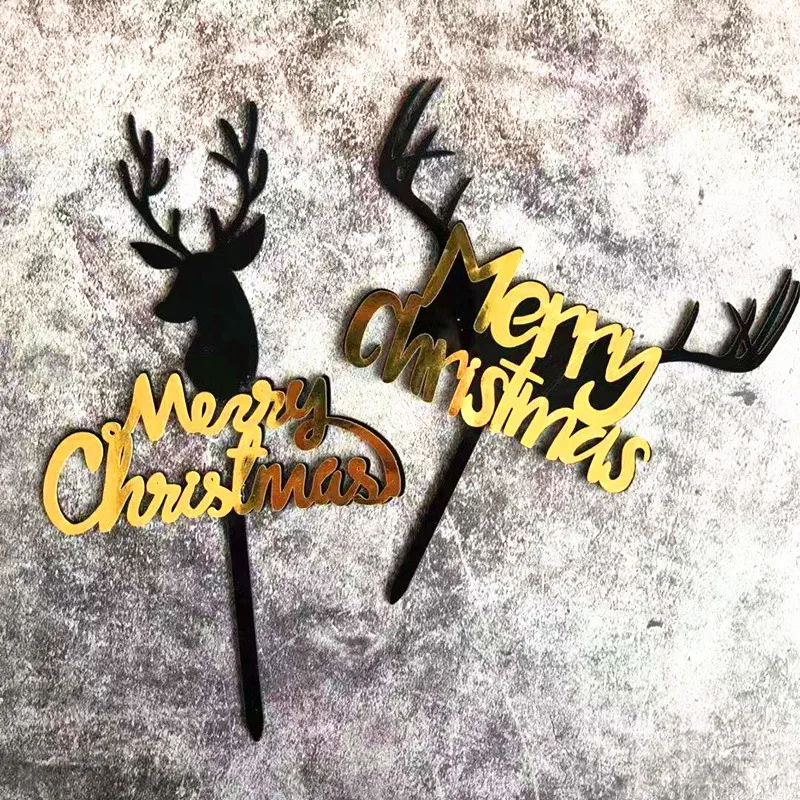 Acrylic Merry Christmas Tree Cake Topper Decorations for Home Happy New Year Elk Xmas Party Decoration Supplies | Дом и сад