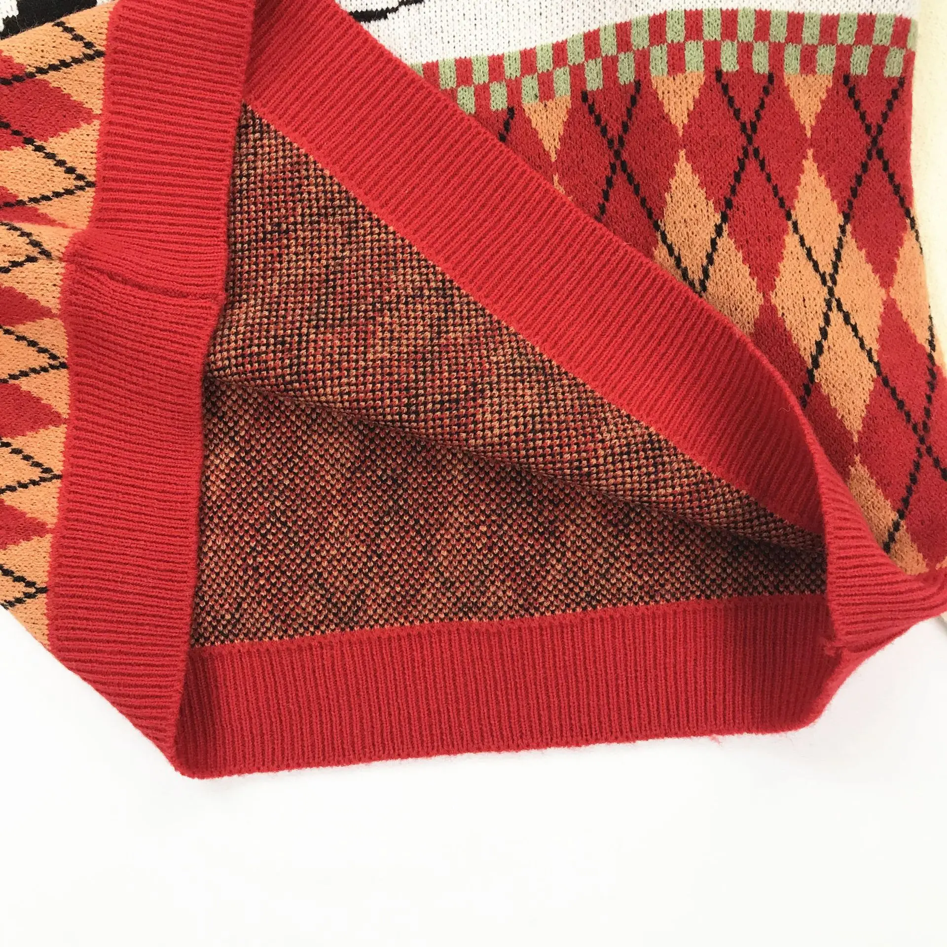 Playful Cartoon Puppy Jacquard Pullover Autumn Fashion Women's Contrast Rhombus Plaid Lapel Knit Warm Sweater | Женская одежда