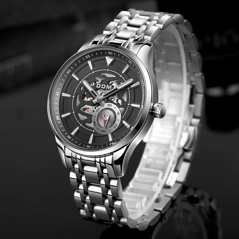 Часы DOM Мужские механические автоматические водонепроницаемые черные стальные
