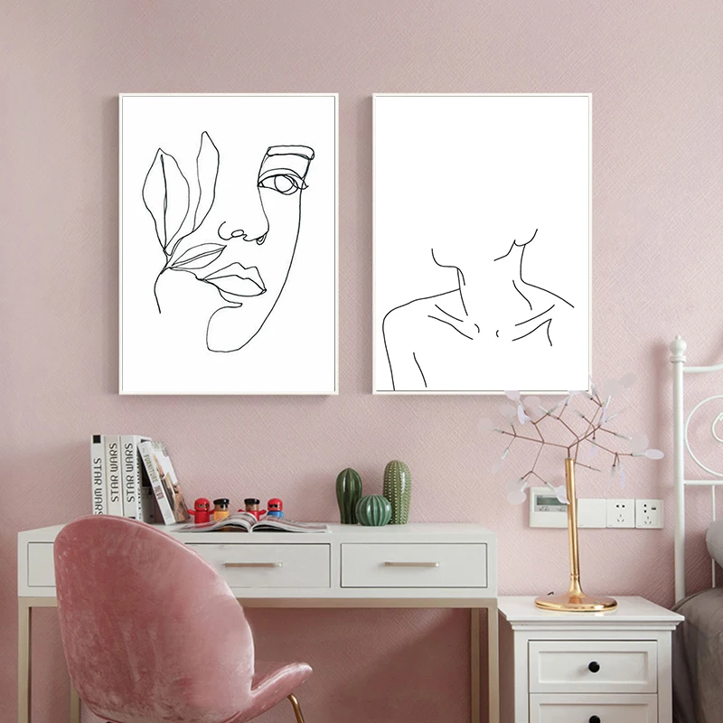 

Line Draw Face Canvas Poster Nordic Style Print Scandinavian Flower Wall Art Painting Decoration Pictures Minimalist Home Decor