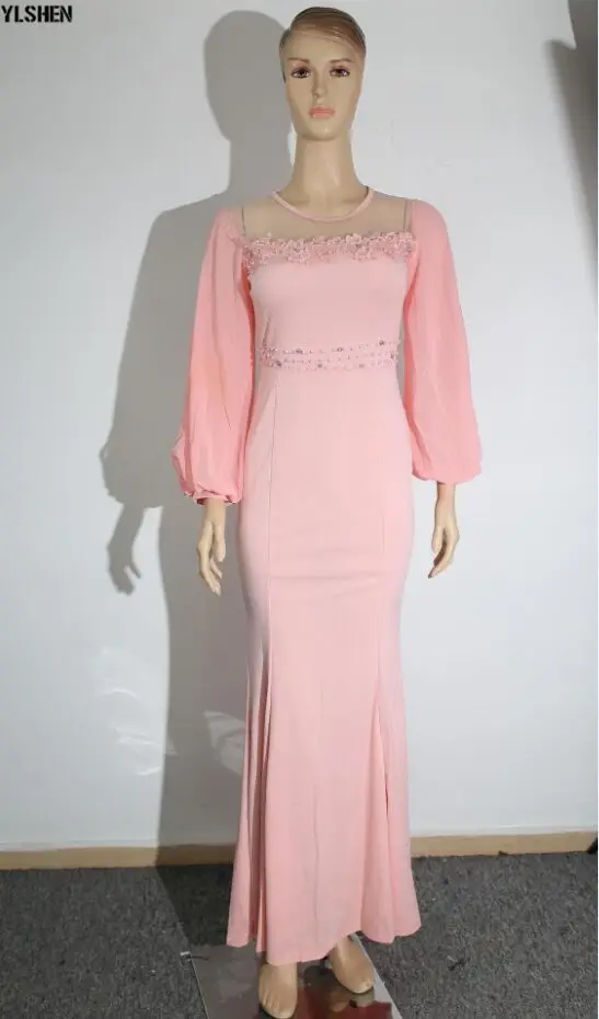 Pink XXXL африканские платья для женщин Дашики ногтей бисера африканская одежда Кружева вышитые африканские платья юбка с длинным рукавом Африка платье - Цвет: Pink