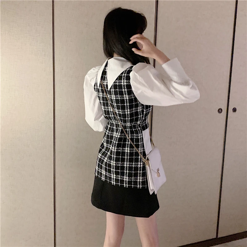 

INS womens tops two piece set blouses Peter pan collar vintage style blusas mujer de moda shirts fashion brand camisa feminina
