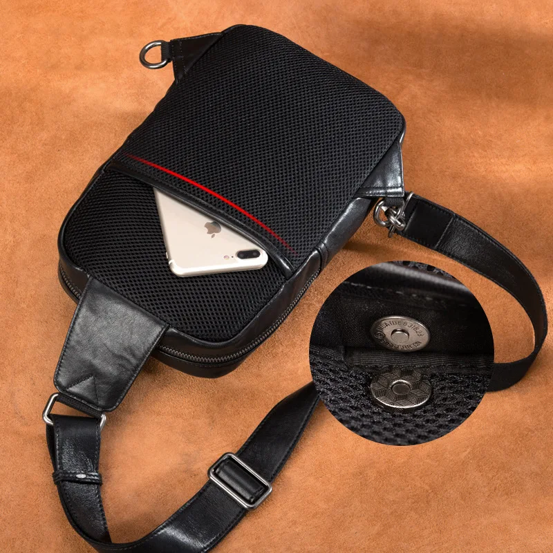 Мужская нагрудная сумка из натуральной воловьей кожи роскошная