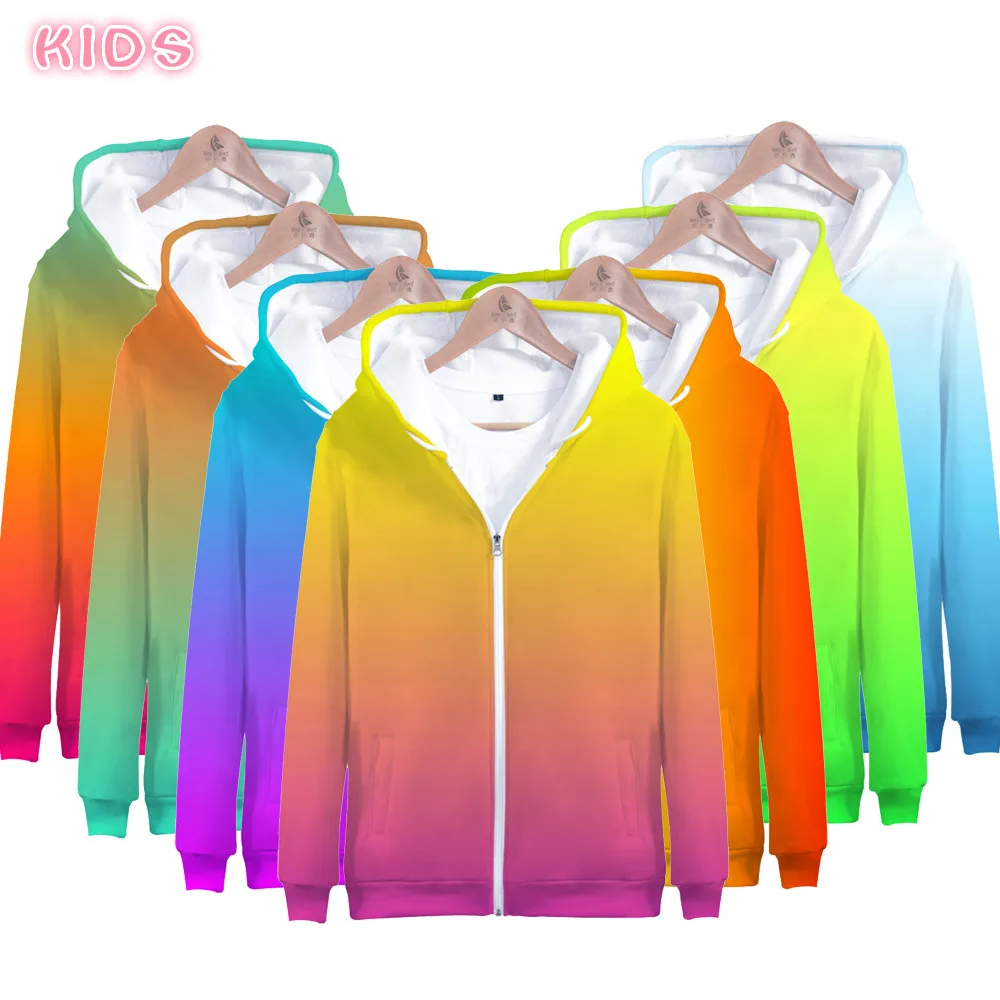 

Sıcak satış neon fermuarlı kapüşonlu erkek ceketi kazak hip-hop tarzı renkli çocuklar kapşonlu 3D neon kapşonlu gökkuşağı ceket