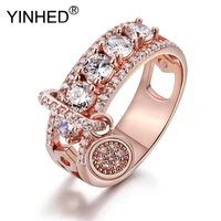 yinhed fashion charms jewelry women sterling 925 silver and rose gold engagement ring cubic zirconia wedding ring zr620