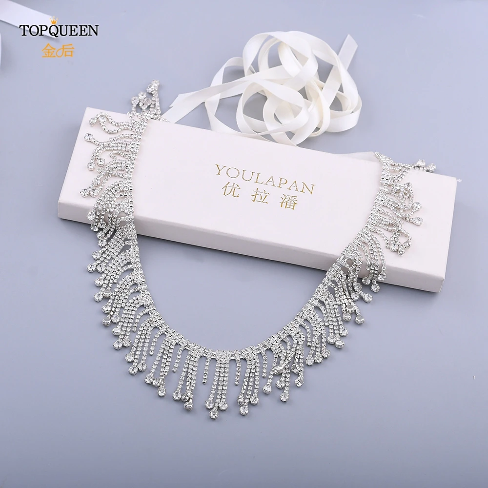 

Пояс для невесты TOPQUEEN S471, стразы, тонкий вечерние с кисточками для свадьбы, Украшенный Пояс с жемчугом ремнями