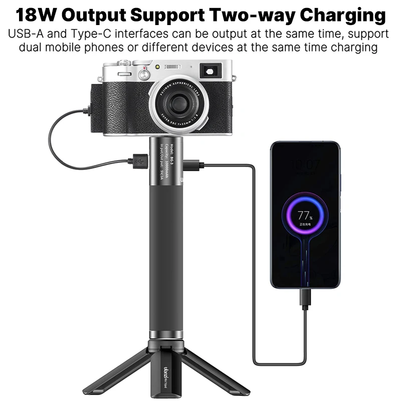 

BG-3 10000mAh Battery Power Bank Charger Hand Grip with Mini 18W PD QC Fast Charge for Smartphone DSLR GoPro 10/9/8/7/6/5