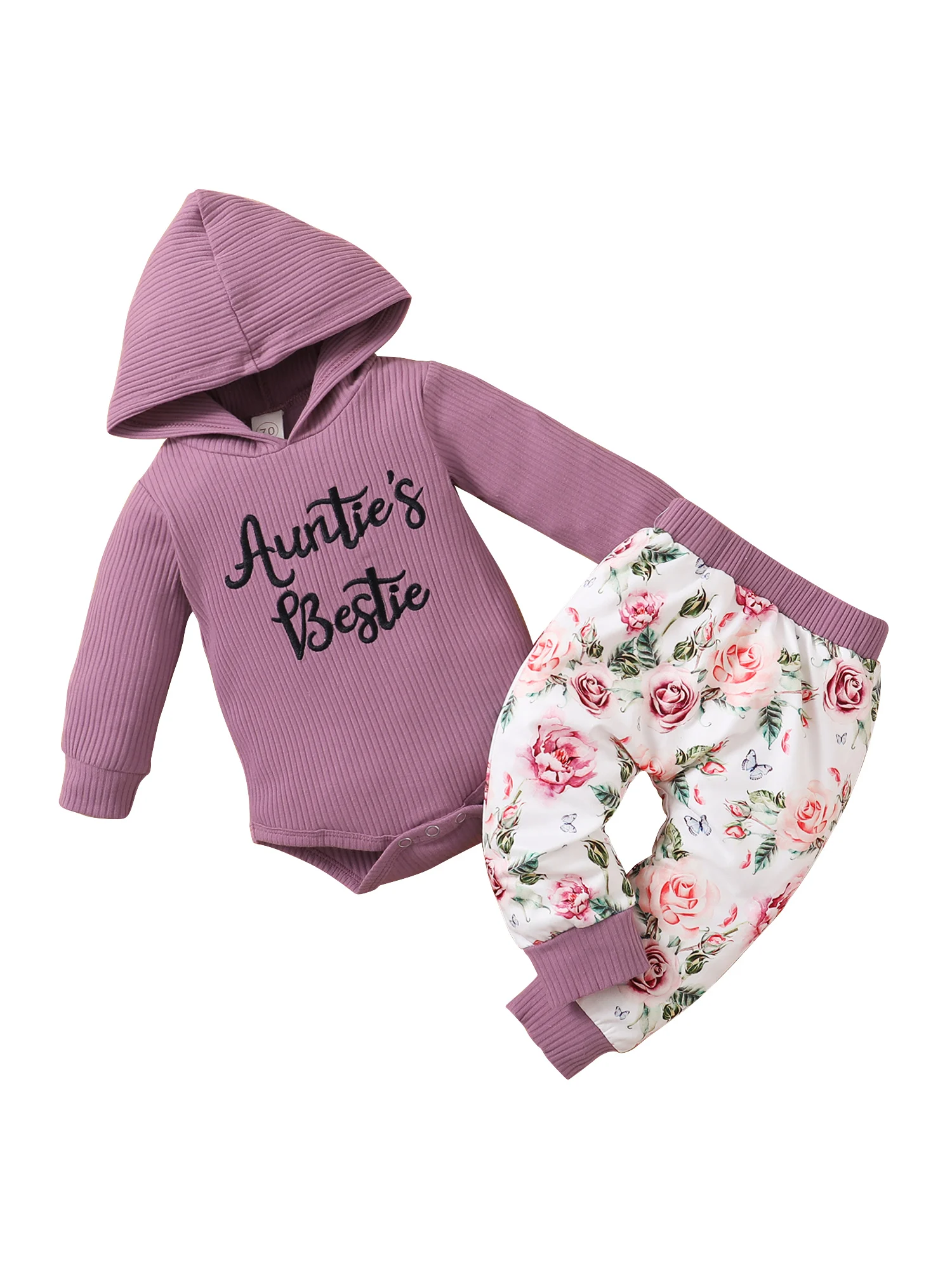 

nfant Baby Girls Clothes Set, Letter Print Long Sleeve Hooded Romper + Floral Print Trousers