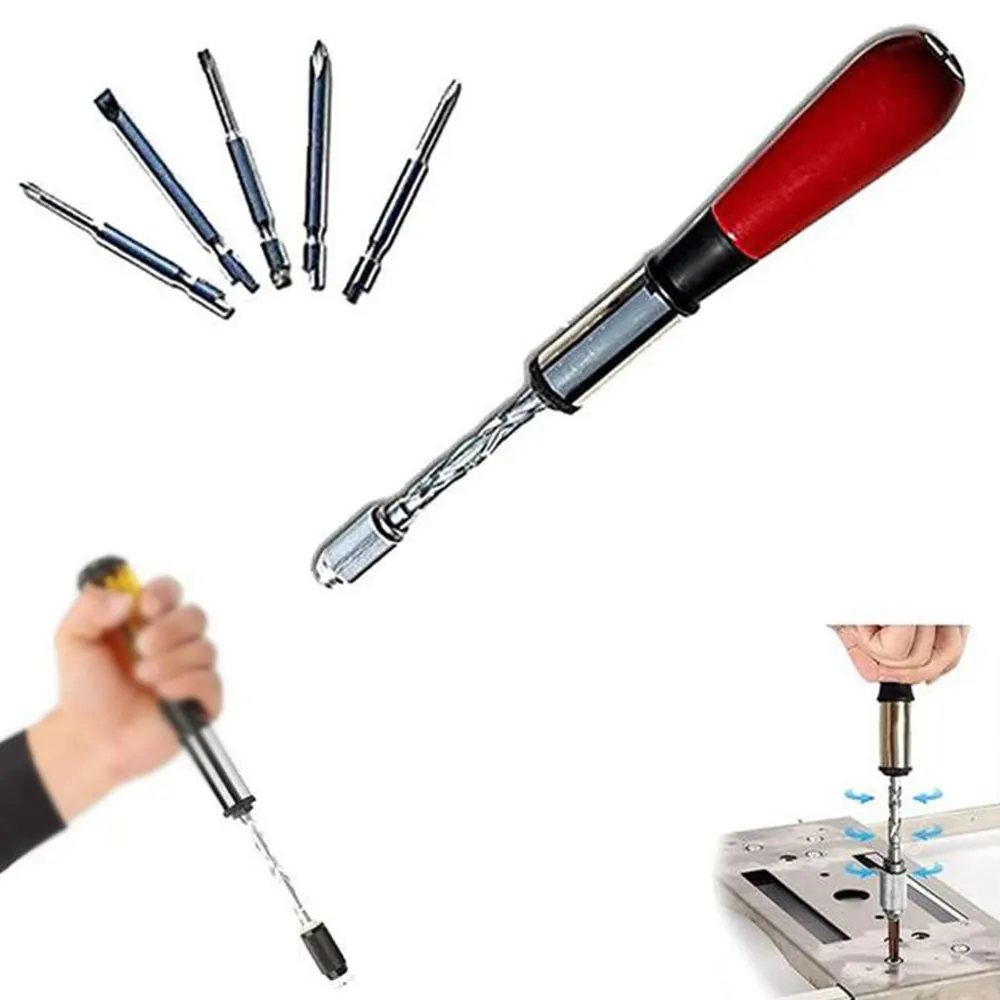 

6 in 1 Screwdriver Bit Set, Push Pull Ratchet Screwdriver Multi-bit Ratcheting Screwdriver Set with Wood/Plastic Handle Repair