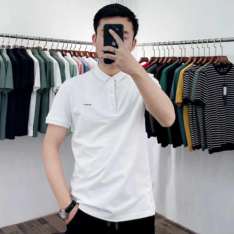 

American casual men's letter embroidered polo shirt men's short sleeve Lapel half sleeve t-shirt men's wear