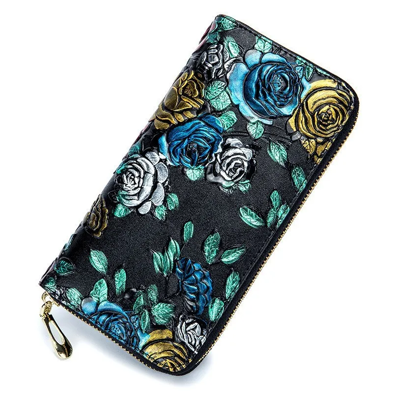 

Lady Clutch Bag Card Holder Woman Phone Pocket Flower Genuine Leather Women Long Wallet Female Coin Purse Portomonee Walet