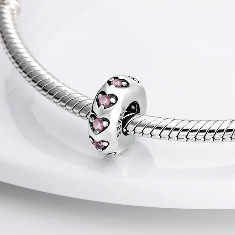 

Fits Original Pandora Bracelet Necklace silver color Peach Heart Septum Angle Round Beads silver color Beads Women Jewelry