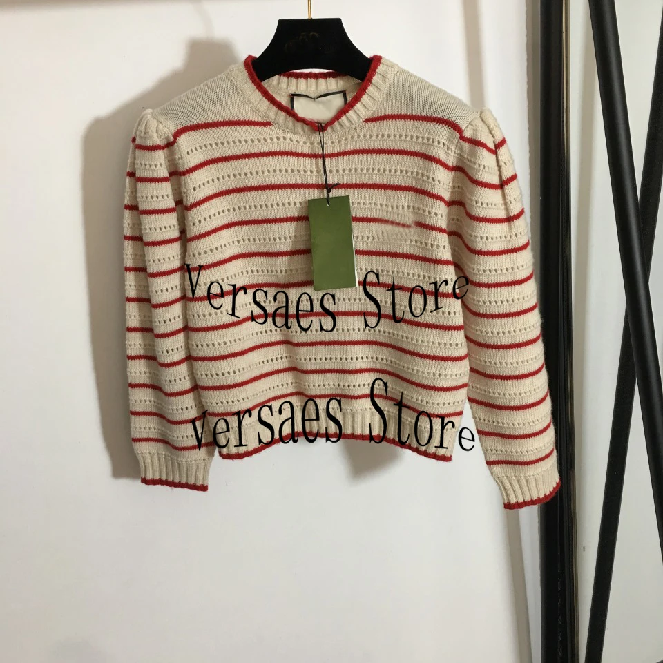 

2021 luxury brand embroidery letter fashion women's long sleeve temperament round neck versatile hollow out Pullover Sweater
