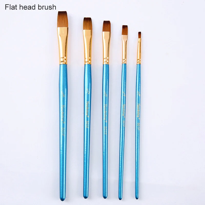 flat head 5 шт., деревянные ручки, жемчужно-голубые детские товары для рукоделия, рисования, краски, нейлоновые волосы, многофункциональные краски, набор кистей, акварельная гуашь - Цвет: flat head
