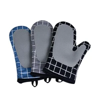 a pair non slip silicone oven mitt heat resistant kitchen gloves long cotton bbq oven gloves for barbecue cooking baking