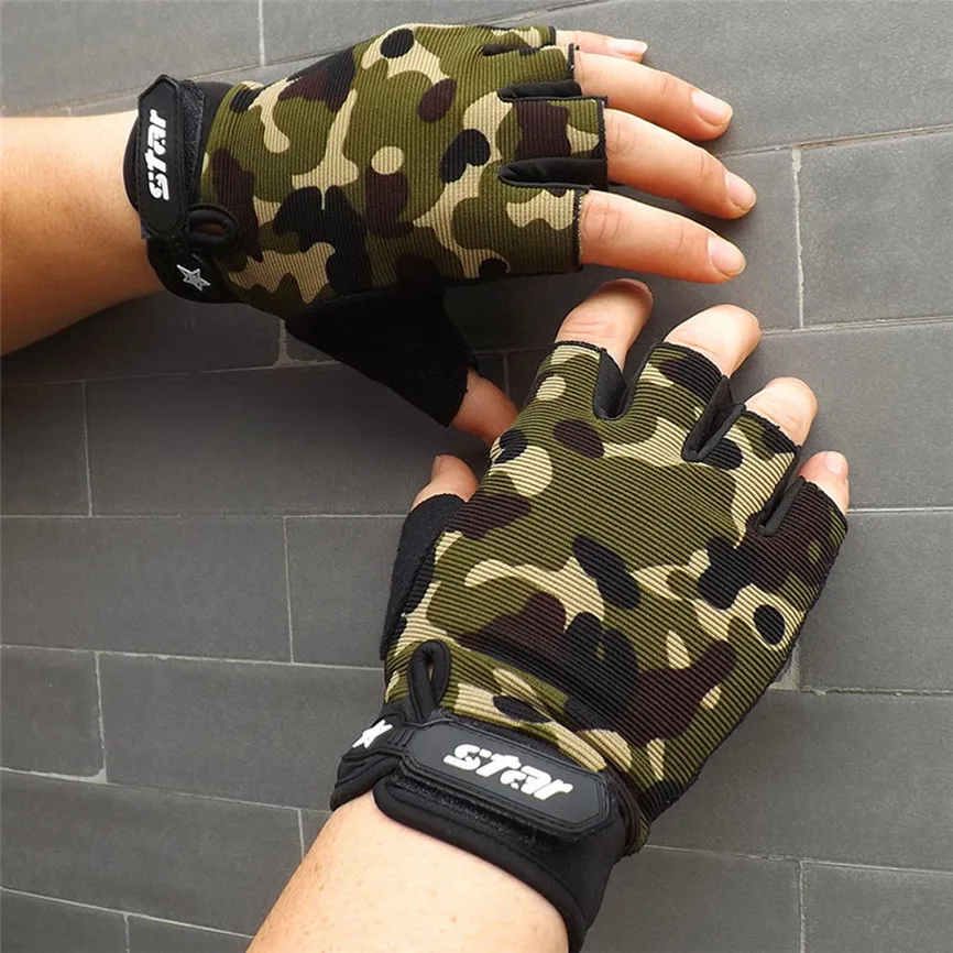 Camouflage Велосипедные перчатки с половинным пальцем Como Slip Тактические Фитнес спортивные перчатки для езды мотобайк, велосипед, велотренажер перчатки для мужчин и женщин - Цвет: Camouflage