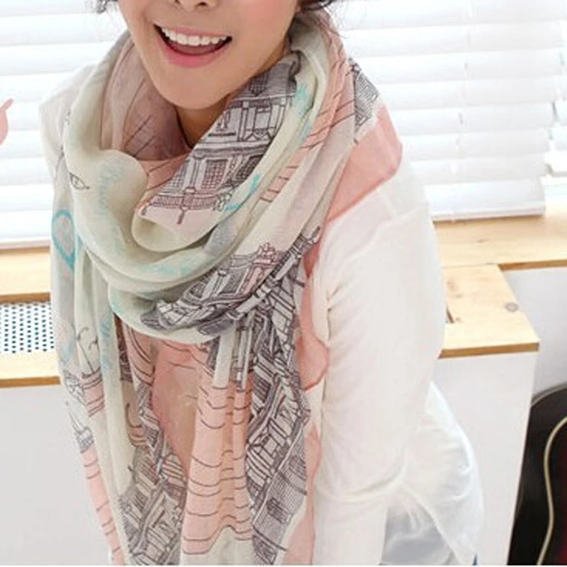 Women's Casual Voile Sheer Soft Long Scarf Eiffel Tower Printed Shawl Stole Print Translucent Fabric Comfortable |