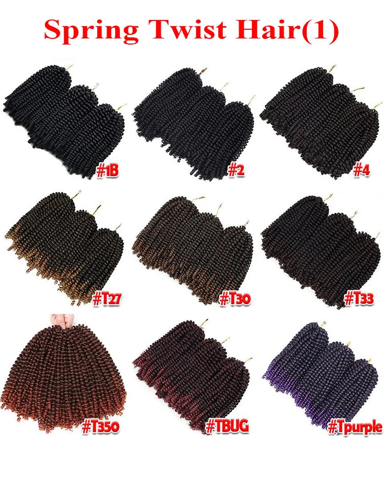8 дюймов пружинные плетеные волосы 30 корней/упаковка Синтетические афро пушистые