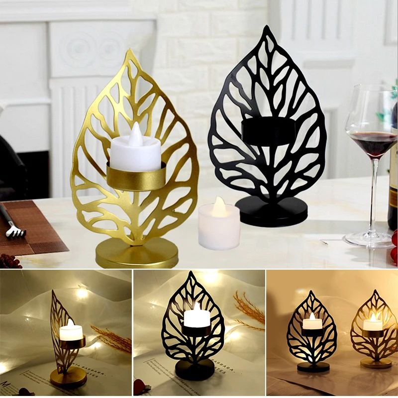 

Wrought Iron Candlestick Creative Leaf Candle Holder Desktop Ornament for Living Room Bedroom Studty can CSV