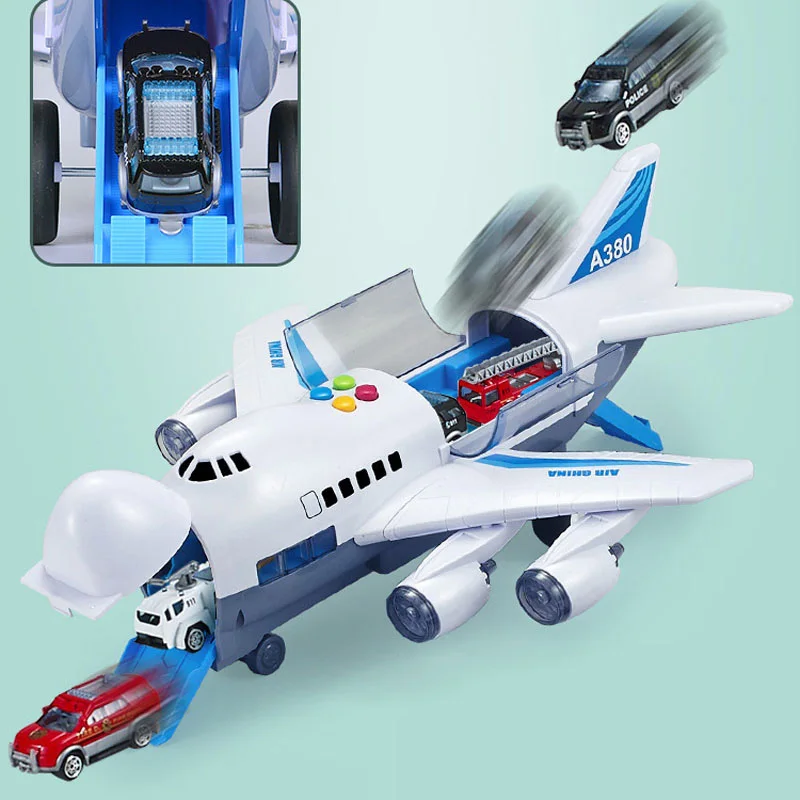 Music Story Simulation Track Inertia Children's Toy Aircraft Storage Passenger Plane Police Fire Rescue Baby Boy Car Blue | Игрушки и