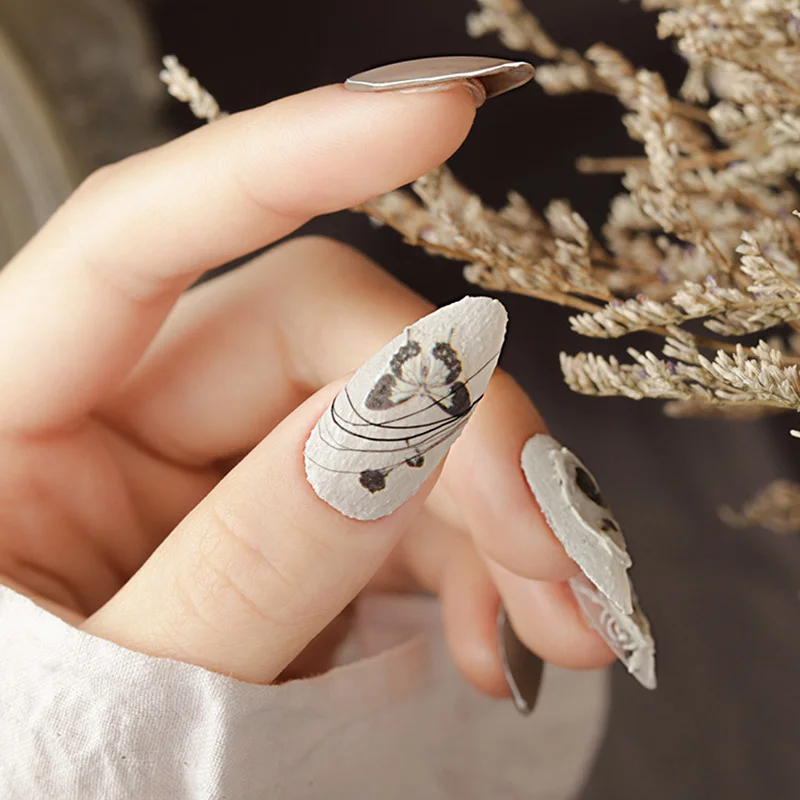 Новое поступление 3D наклейки для ногтей черные бабочки и цветы клейкие украшения