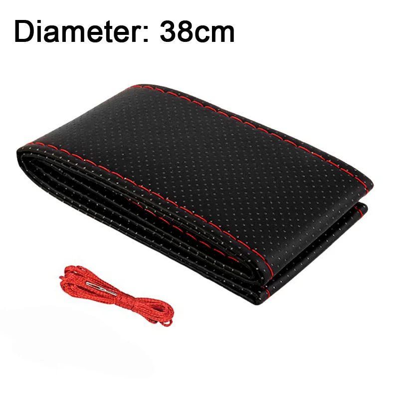 Red Универсальный DIY оплетка руля 38 см 37 см с иглами нить искусственная кожа Ручное шитье рулевые чехлы автомобильные аксессуары - Название цвета: Red