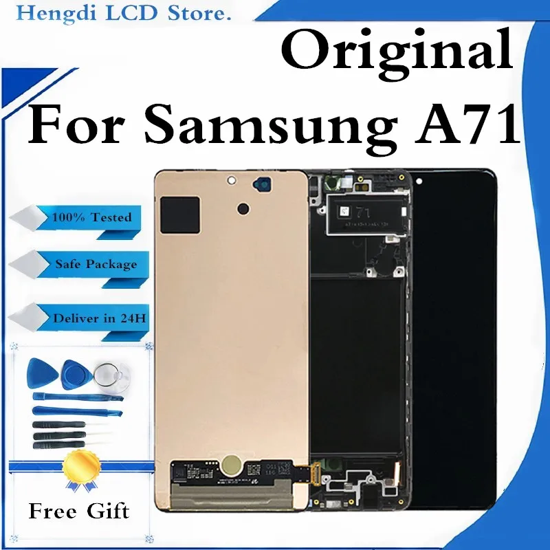 

AMOLED LCD For Samsung A71 A715 LCD Display Touch Screen Digitizer Assembly For Samsung A715F Display With Frame +Tools