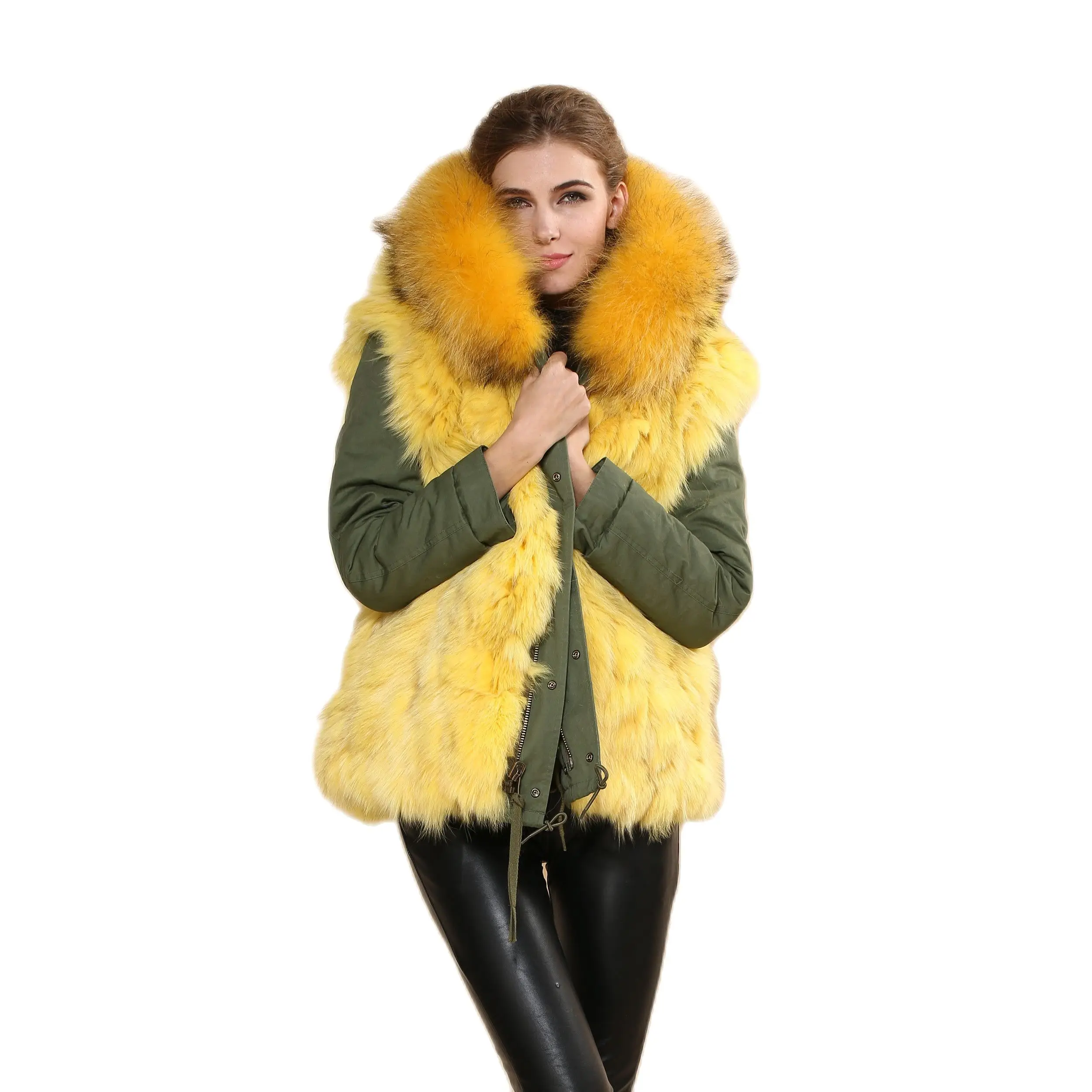 2017 теплая зимняя армейская зеленая парка шуба из натурального меха лисы пальто с