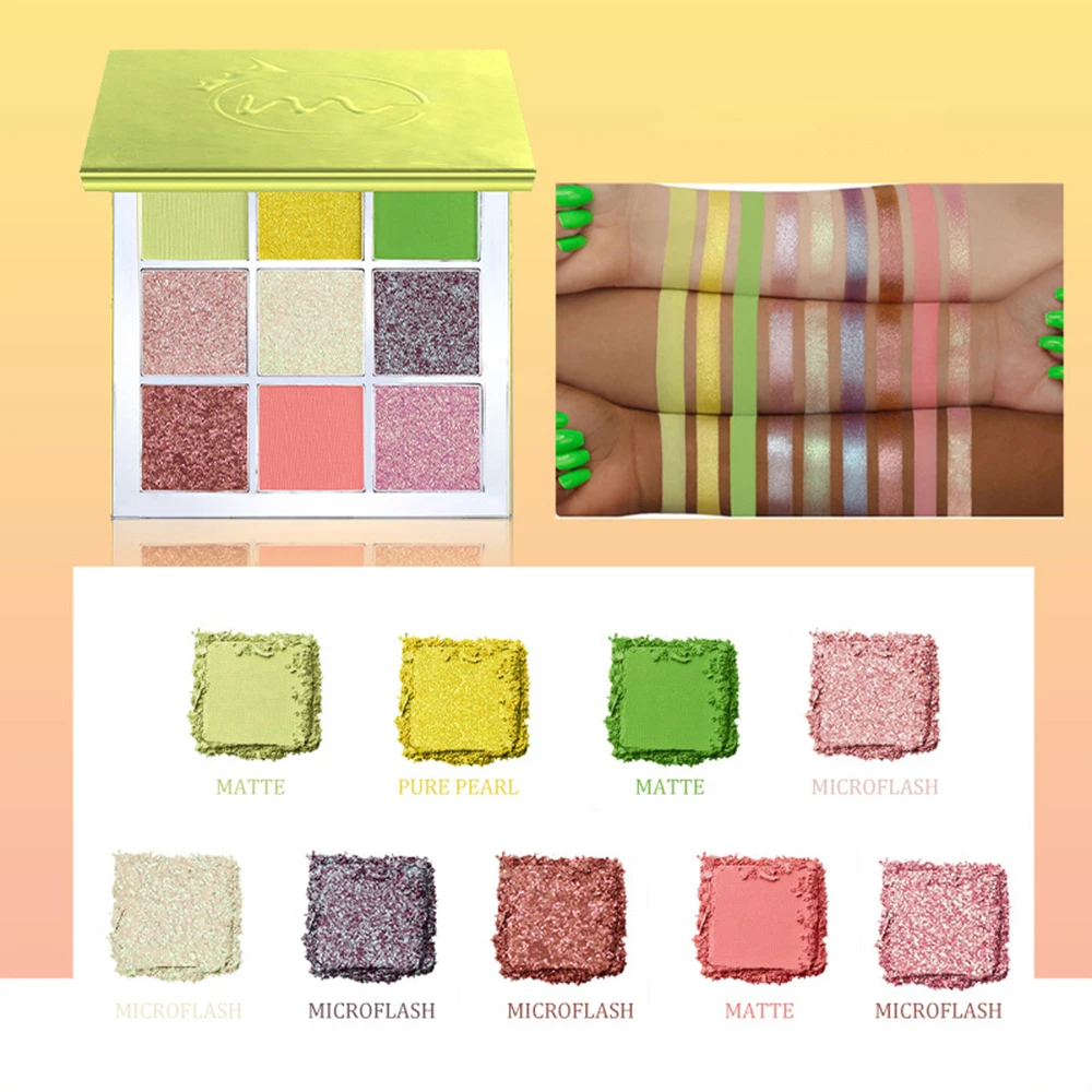 Палитра теней для век Косметика Алмазный Блеск металлик 9 красочный кремовый