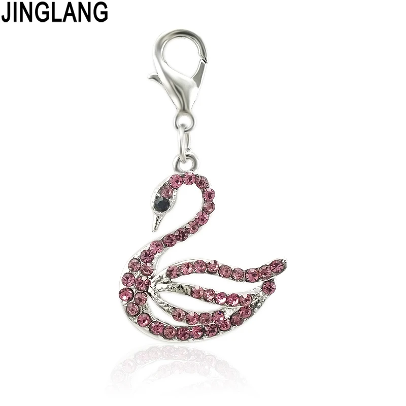 Модные подвески JINGLANG с застежкой-карабином 4 цвета стразы лебедь животные сделай