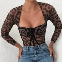 UNAIZA Women's Jumpsuit New Fashion 2021 Women Sexy Slim Leopard Print Long-Sleeved T-shirt Hedging Round Neck Conjoined Girl 2