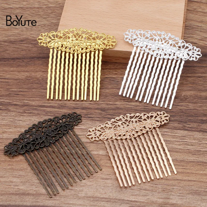 

BoYuTe (10 Pieces/Lot) 64*61MM 13 Teeth Metal Brass Filigree Flower Hair Comb Tiara Bridal Wedding Hair Jewelry Accessories