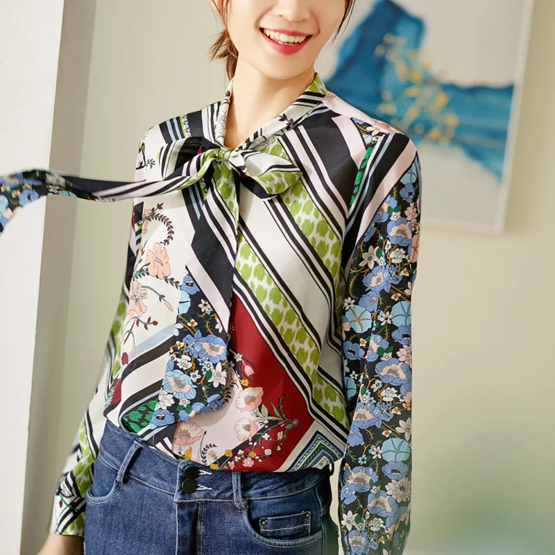 

Рубашка Новый Шелковый для женщин s Весна 2021 галстук-бабочка, рубашка с длинным рукавом Топ без рукавов