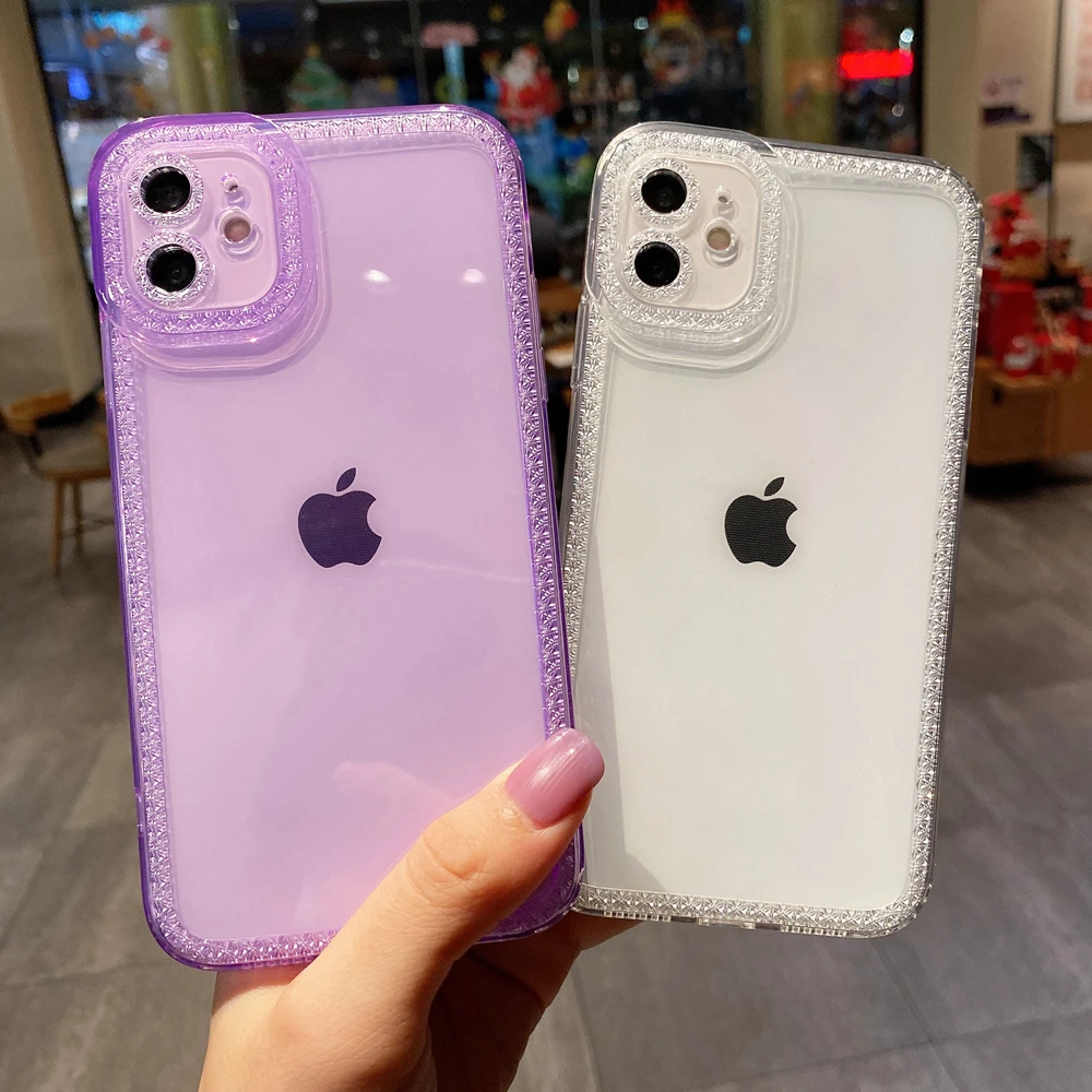 Блестящий прозрачный мягкий силиконовый чехол из ТПУ для телефона iPhone 13 12 11 Pro XR Xs