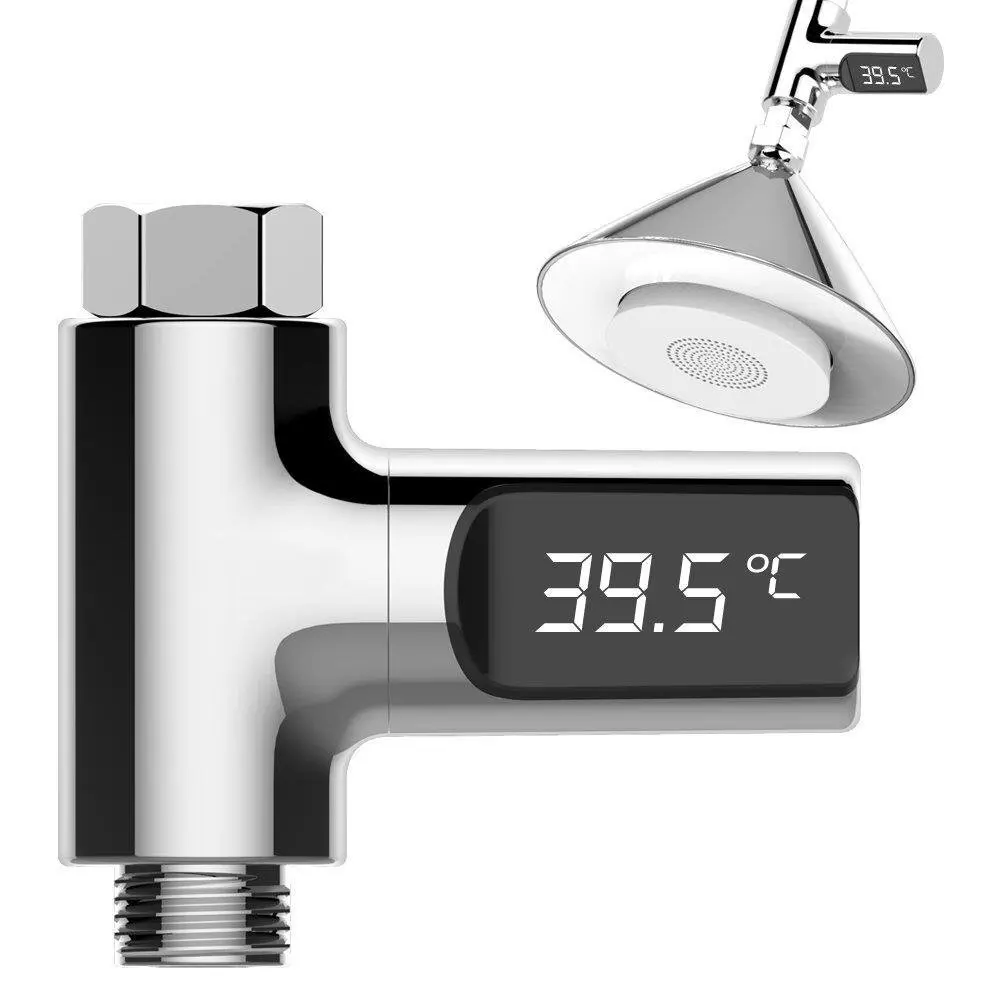 

LED Display Home Water Shower Thermometer Flow Self-Generating Electricity Water Temperture Meter Monitor Energy Smart Meter