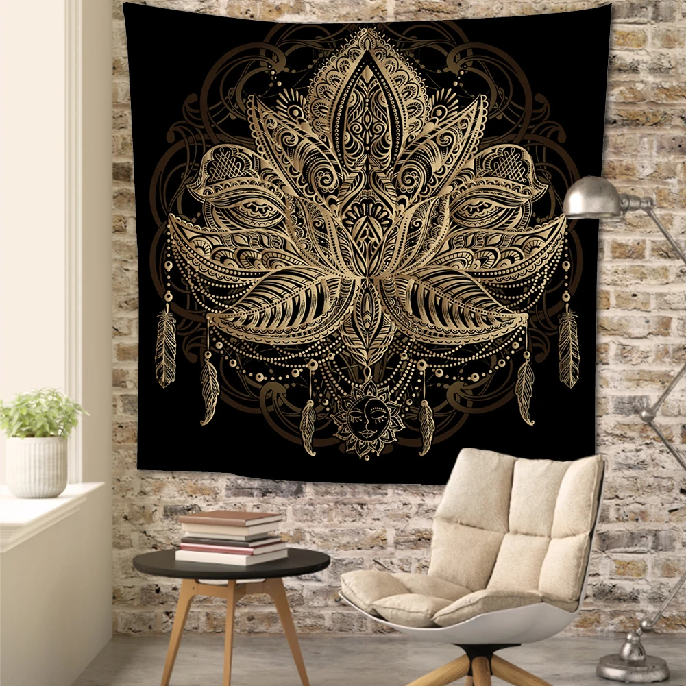 

Настенный гобелен с принтом золотого лотоса, скатерть, настенный гобелен, многофункциональные Украшения, домашнее моющееся одеяло, коврик, ...