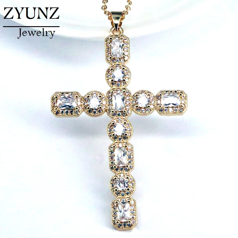 

5PCS, Gold Color White Crystal Pendant Necklace Cross CZ Jewelry Wholesale Choker for Women Gift