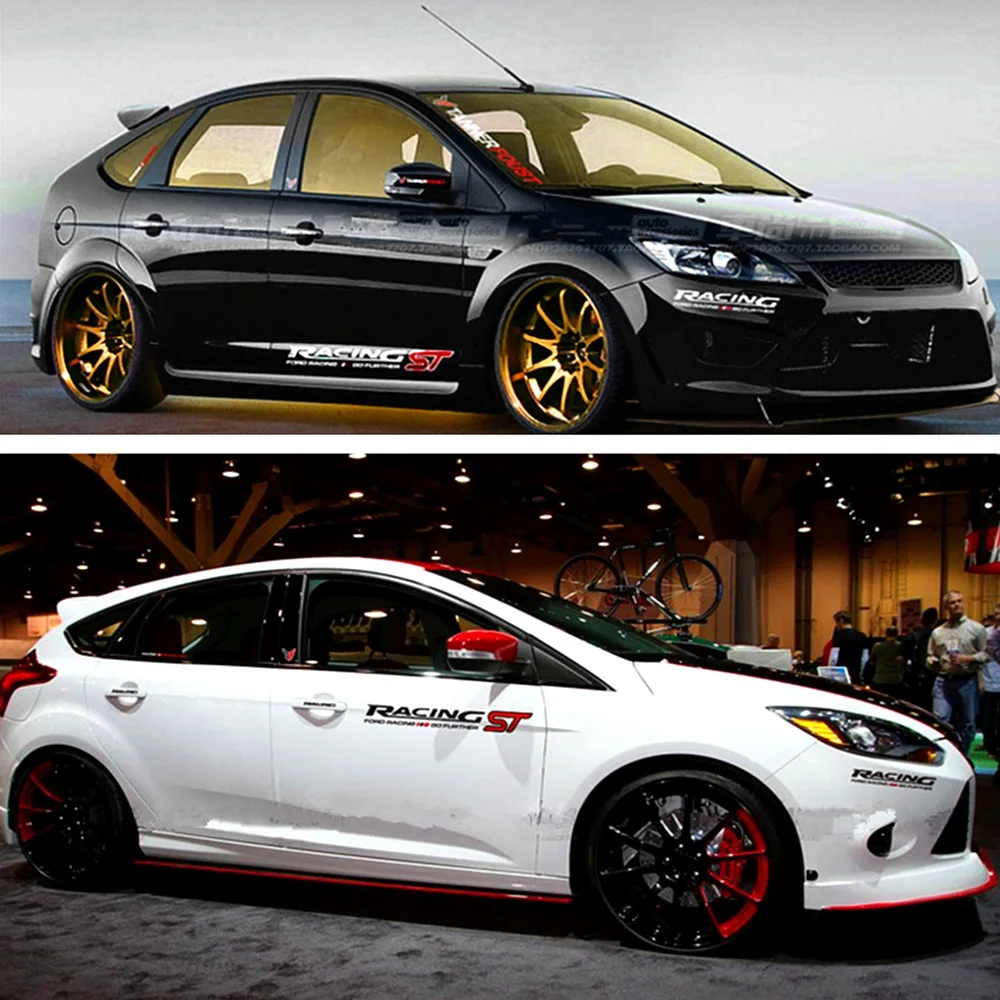 2Pcs ST Racing Left Right Go Further Sticker Car Body Skirts Headlights Eyebrow Front Windshield Sports Decals For Ford - купить по
