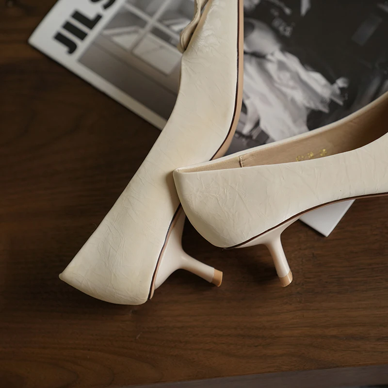 

autuspin Pointed Toe Shoes for Women Genuine Cow Leather High Heels Pumps Female 2021 Spring Summer OL Party Dress Shoes Woman