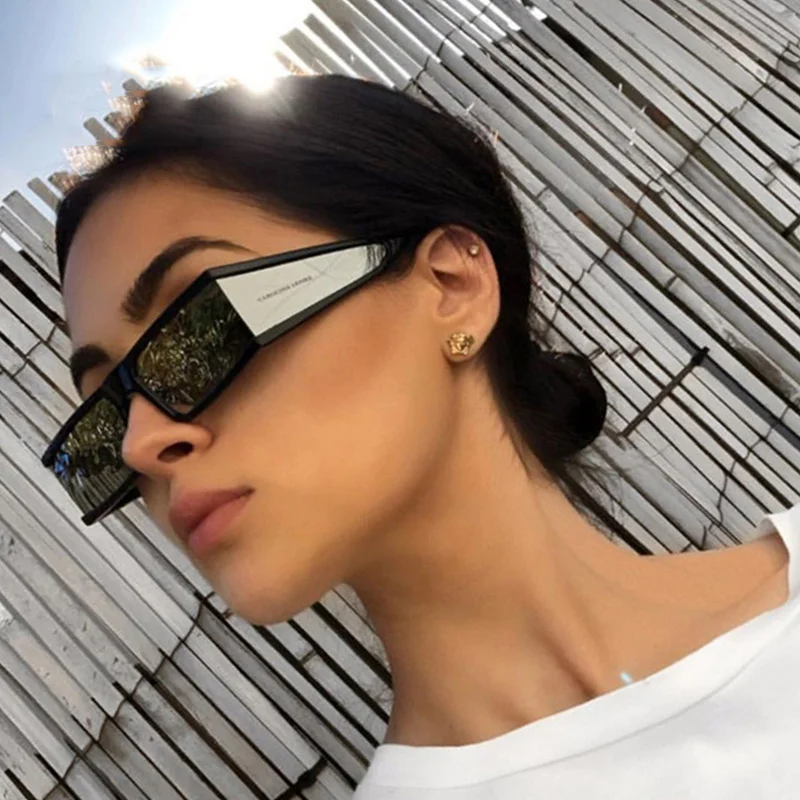 

2021 Fashion Rectangle Small Sunglasses Women Luxury Brand Mirror Silver Black Clear Lens One Piece Punk Men Gafas Shades UV400