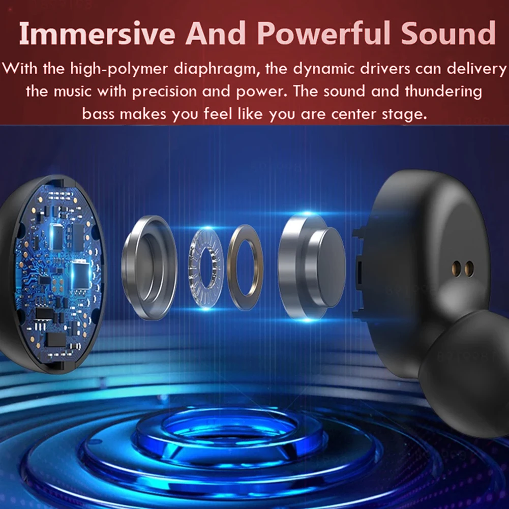 

T1 TWS Bluetooth 5.0 Earbud Wireless Headphones 9D Stereo Touch Control Sport Waterproof Earphones With Microphone For Android