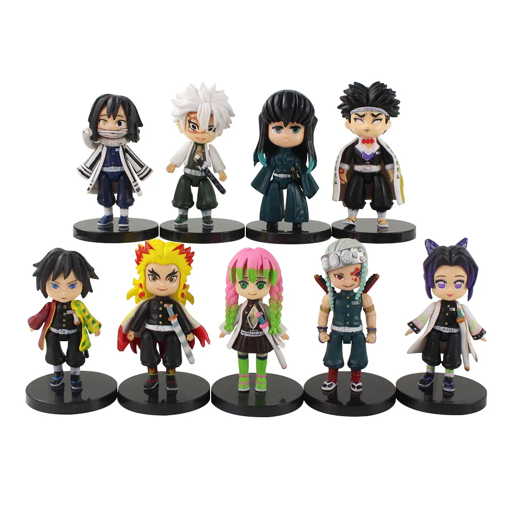 

9 шт., фигурки аниме, рассекающий демонов, киметасу, No Yaiba, томиока, Giyuu, Kochou, Shinobu, Shinazugawa, Genya, Makomo, Набор фигурок, игрушки