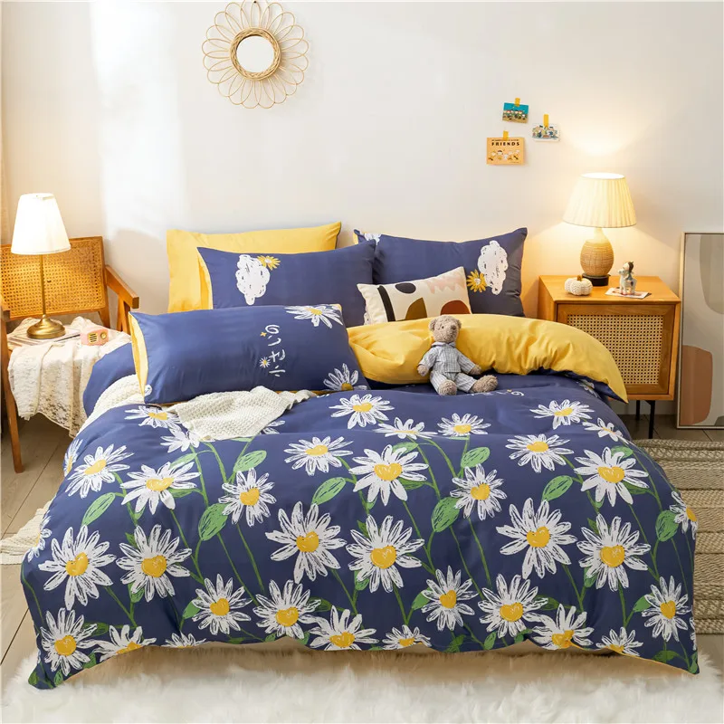 

White Floral Pattern Duvet Cover 220x240 Pillowcase 3Pcs,175x220 Quilt Cover Bed Cover,Pastoral Style Bedding Set Blanket Cover