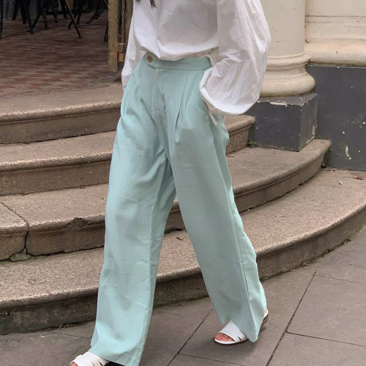

Fashion Wide leg Pant Suit Women Summer Autumn High Waist Loose Trouser Pants 2021 Femme Office Lady Casual Elegant Pants Korea