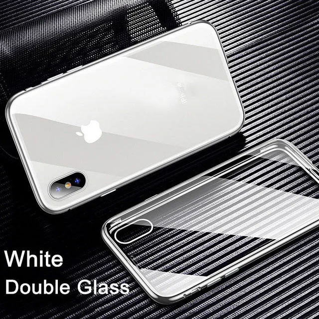 White-Double Glass 360 магнитный адсорбционный металлический чехол для телефона для iPhone 6 6s 8 7 Plus X двухсторонний стеклянный Магнитный чехол для iPhone X XS Чехлы для MAX XR - Цвет: White-Double Glass