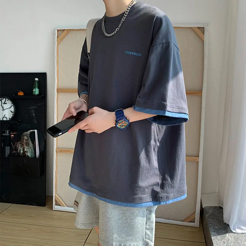 Мужская Летняя свободная футболка из двух частей с коротким рукавом|Мужские