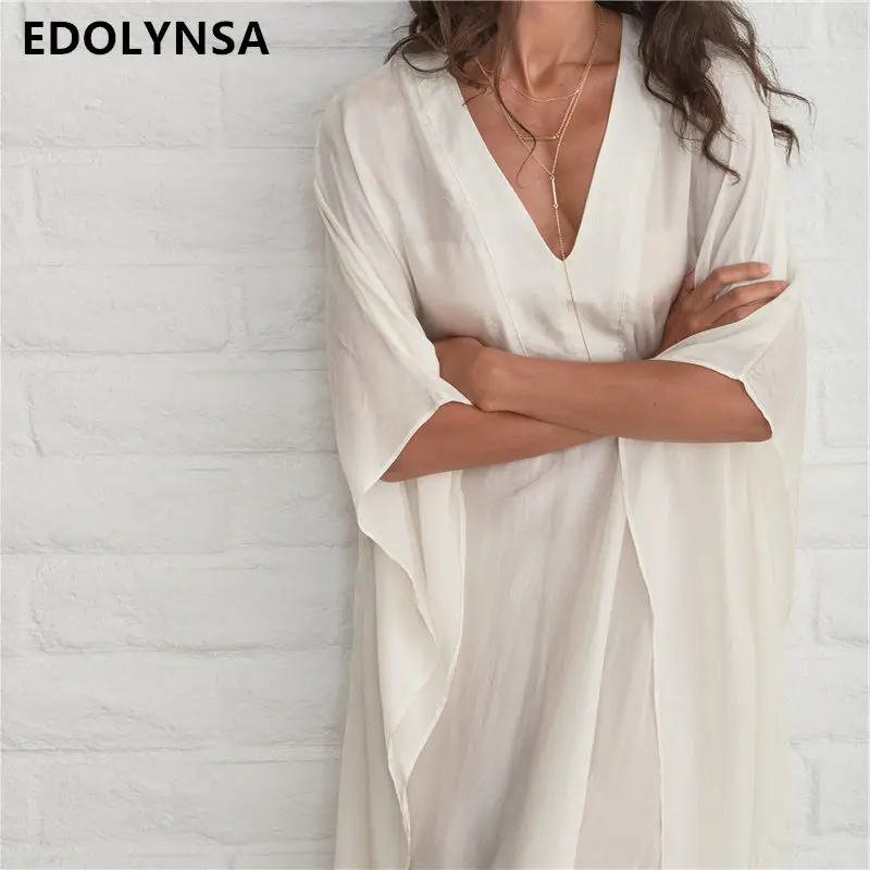 2021 новые свободные белый Хлопковый кафтан пляжное платье размера плюс женская