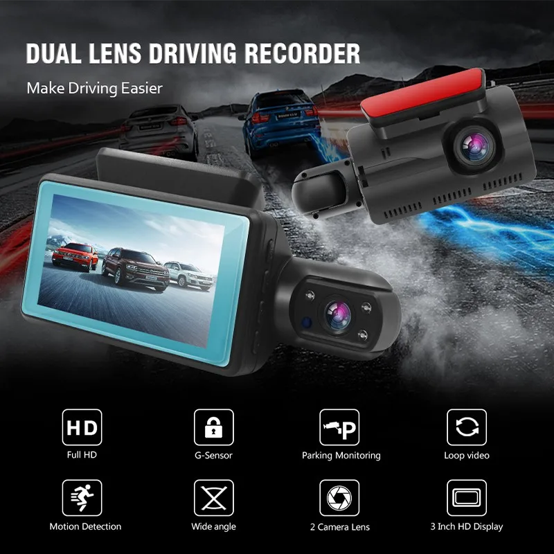 Профессиональный Автомобильный видеорегистратор FHD скрытый двойной 1080P с ночным