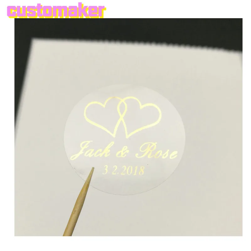 500 шт. Заказные свадебные подарочные бирки Золотая прозрачная Дамасская наклейка